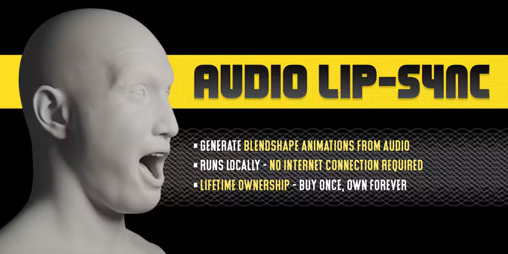 Audio Lip Sync Pro for Blender: Generate high-quality facial animations, direct from audio.